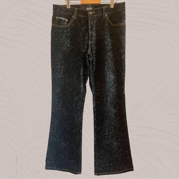 90s vintage black velvet jacquard mid rise bootcut pants - Picture 2 of 12